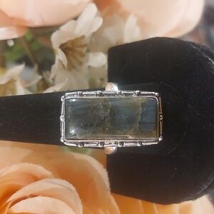 Laboradorite Rectangle Silver Ring - 10 1/4